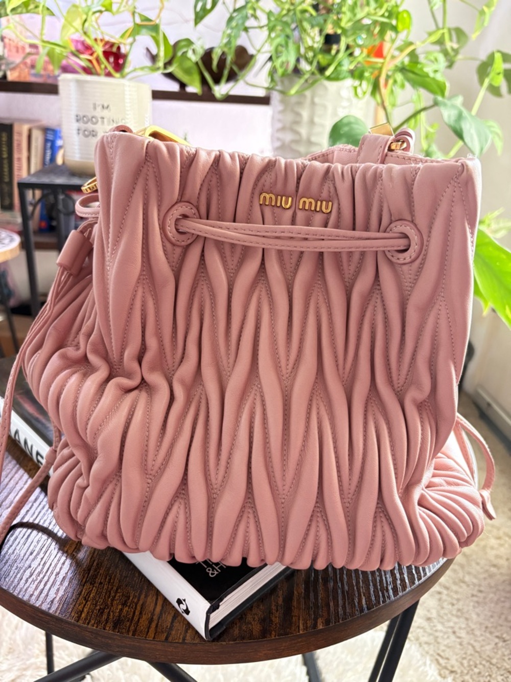 Miu Miu Blush Pink Matelassé Drawstring Shoulder Bag - Picture 3 of 8